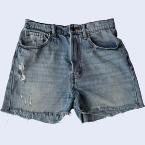 CELLO Womens Size 3/26 Denim Shorts Medium Blue Wash Raw Hem Distressed